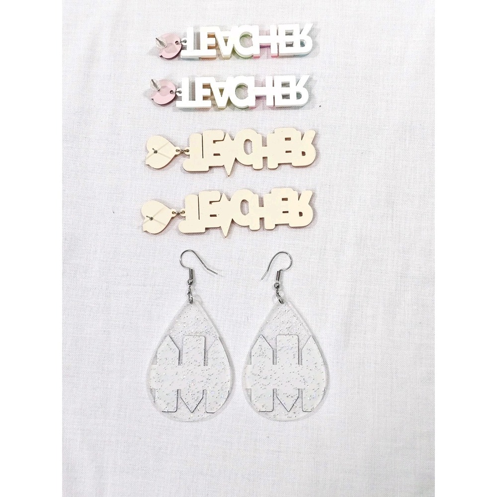 Lot of 3 Teacher Earrings Sets Acrylic Dangle Earrings Back to School Gifts Mom - Picture 5 of 8